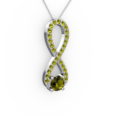 Peridot 14 ayar beyaz altın kolye (40 cm beyaz altın rolo zincir)