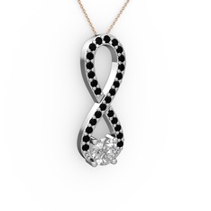 Tektaş Sonsuzluk Kolye - Swarovski ve siyah zirkon 925 ayar gümüş kolye (40 cm rose altın rolo zincir) #197uzh5