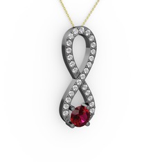 Rodolit garnet ve beyaz zirkon 925 ayar siyah rodyum kaplama gümüş kolye (40 cm altın rolo zincir)
