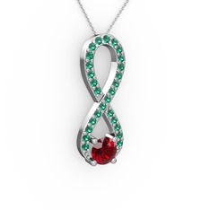 Garnet ve yeşil kuvars 8 ayar beyaz altın kolye (40 cm gümüş rolo zincir)