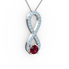 Rodolit garnet ve akuamarin 18 ayar beyaz altın kolye (40 cm gümüş rolo zincir)