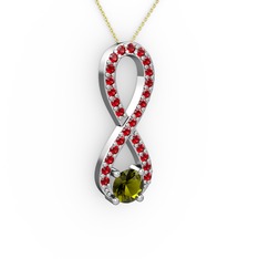 Peridot ve garnet 925 ayar gümüş kolye (40 cm altın rolo zincir)