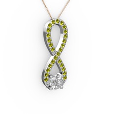 Beyaz zirkon ve peridot 18 ayar beyaz altın kolye (40 cm gümüş rolo zincir)