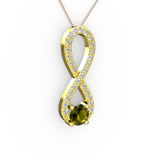 Tektaş Sonsuzluk Kolye - Peridot ve beyaz zirkon 925 ayar altın kaplama gümüş kolye (40 cm rose altın rolo zincir) #1axmxw2