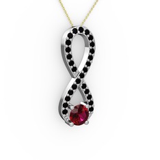 Tektaş Sonsuzluk Kolye - Rodolit garnet ve siyah zirkon 14 ayar beyaz altın kolye (40 cm altın rolo zincir) #1b6020j