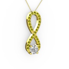 Tektaş Sonsuzluk Kolye - Swarovski ve peridot 14 ayar altın kolye (40 cm altın rolo zincir) #1bgsku8