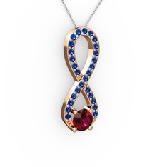 Tektaş Sonsuzluk Kolye - Rodolit garnet ve lab safir 8 ayar rose altın kolye (40 cm beyaz altın rolo zincir) #1br866q