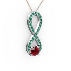 Garnet ve yeşil kuvars 14 ayar beyaz altın kolye (40 cm gümüş rolo zincir)