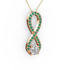 Tektaş Sonsuzluk Kolye - Swarovski ve yeşil kuvars 8 ayar rose altın kolye (40 cm altın rolo zincir) #1clnwsj