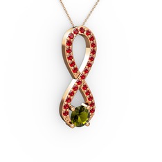 Peridot ve garnet 18 ayar rose altın kolye (40 cm rose altın rolo zincir)