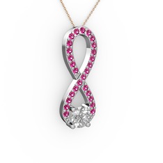 Tektaş Sonsuzluk Kolye - Swarovski ve rodolit garnet 8 ayar beyaz altın kolye (40 cm rose altın rolo zincir) #1d2giju