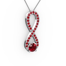 Garnet 18 ayar beyaz altın kolye (40 cm gümüş rolo zincir)