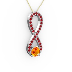 Sitrin ve garnet 18 ayar beyaz altın kolye (40 cm altın rolo zincir)