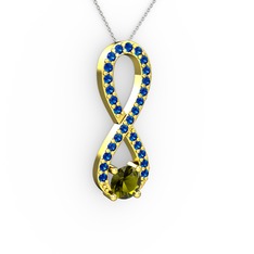 Tektaş Sonsuzluk Kolye - Peridot ve lab safir 14 ayar altın kolye (40 cm beyaz altın rolo zincir) #1etx6i1