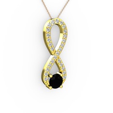 Tektaş Sonsuzluk Kolye - Siyah zirkon ve swarovski 8 ayar altın kolye (40 cm gümüş rolo zincir) #1f7clzj