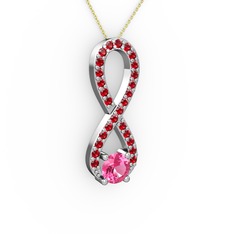 Tektaş Sonsuzluk Kolye - Pembe kuvars ve garnet 18 ayar beyaz altın kolye (40 cm altın rolo zincir) #1fsyad1