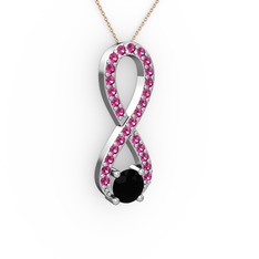 Tektaş Sonsuzluk Kolye - Siyah zirkon ve rodolit garnet 14 ayar beyaz altın kolye (40 cm rose altın rolo zincir) #1ge01b1