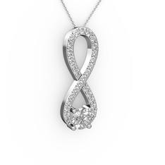 Tektaş Sonsuzluk Kolye - Pırlanta ve swarovski 14 ayar beyaz altın kolye (0.24 karat, 40 cm beyaz altın rolo zincir) #1gkmb2o