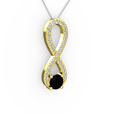 Tektaş Sonsuzluk Kolye - Siyah zirkon ve swarovski 925 ayar altın kaplama gümüş kolye (40 cm beyaz altın rolo zincir) #1gy18iq