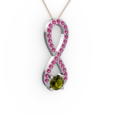Tektaş Sonsuzluk Kolye - Peridot ve rodolit garnet 925 ayar gümüş kolye (40 cm rose altın rolo zincir) #1ibe9j8