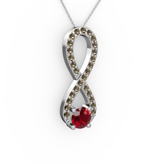 Garnet ve dumanlı kuvars 14 ayar beyaz altın kolye (40 cm beyaz altın rolo zincir)