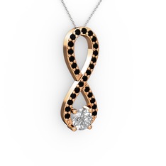 Tektaş Sonsuzluk Kolye - Swarovski ve siyah zirkon 8 ayar rose altın kolye (40 cm beyaz altın rolo zincir) #1j24j4n