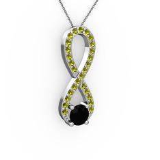 Tektaş Sonsuzluk Kolye - Siyah zirkon ve peridot 18 ayar beyaz altın kolye (40 cm gümüş rolo zincir) #1j9bjlh