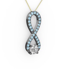 Tektaş Sonsuzluk Kolye - Swarovski ve akuamarin 925 ayar siyah rodyum kaplama gümüş kolye (40 cm altın rolo zincir) #1jeg32s