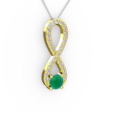 Tektaş Sonsuzluk Kolye - Kök zümrüt ve swarovski 14 ayar altın kolye (40 cm beyaz altın rolo zincir) #1jphxus