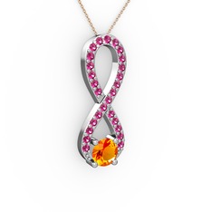 Tektaş Sonsuzluk Kolye - Sitrin ve rodolit garnet 8 ayar beyaz altın kolye (40 cm rose altın rolo zincir) #1jumhxt