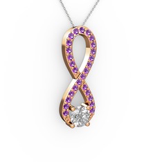 Tektaş Sonsuzluk Kolye - Swarovski ve ametist 18 ayar rose altın kolye (40 cm gümüş rolo zincir) #1k1l23x
