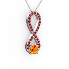 Tektaş Sonsuzluk Kolye - Sitrin ve garnet 18 ayar beyaz altın kolye (40 cm gümüş rolo zincir) #1kdt5c3