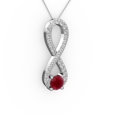 Tektaş Sonsuzluk Kolye - Kök yakut ve swarovski 14 ayar beyaz altın kolye (40 cm beyaz altın rolo zincir) #1l4kqh