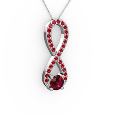 Rodolit garnet ve garnet 8 ayar beyaz altın kolye (40 cm beyaz altın rolo zincir)