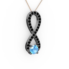 Tektaş Sonsuzluk Kolye - Akuamarin ve siyah zirkon 925 ayar siyah rodyum kaplama gümüş kolye (40 cm rose altın rolo zincir) #1luoy0n