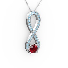 Garnet ve akuamarin 14 ayar beyaz altın kolye (40 cm beyaz altın rolo zincir)