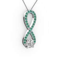Swarovski ve yeşil kuvars 18 ayar beyaz altın kolye (40 cm gümüş rolo zincir)