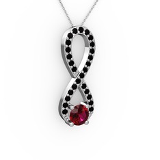 Tektaş Sonsuzluk Kolye - Rodolit garnet ve siyah zirkon 8 ayar beyaz altın kolye (40 cm beyaz altın rolo zincir) #1o1zytt
