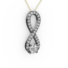 Tektaş Sonsuzluk Kolye - Swarovski ve pırlanta 925 ayar siyah rodyum kaplama gümüş kolye (0.2376 karat, 40 cm altın rolo zincir) #1o8na0y