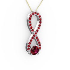 Rodolit garnet ve garnet 18 ayar beyaz altın kolye (40 cm altın rolo zincir)