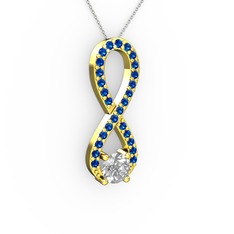 Tektaş Sonsuzluk Kolye - Swarovski ve lab safir 925 ayar altın kaplama gümüş kolye (40 cm beyaz altın rolo zincir) #1ofnzl3