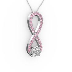 Tektaş Sonsuzluk Kolye - Swarovski ve pembe kuvars 8 ayar beyaz altın kolye (40 cm gümüş rolo zincir) #1oj48w4