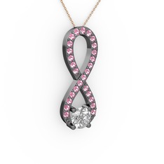 Tektaş Sonsuzluk Kolye - Swarovski ve pembe kuvars 925 ayar siyah rodyum kaplama gümüş kolye (40 cm gümüş rolo zincir) #1rx3g0