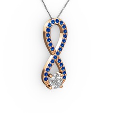 Tektaş Sonsuzluk Kolye - Swarovski ve lab safir 18 ayar rose altın kolye (40 cm gümüş rolo zincir) #1ss4yaj