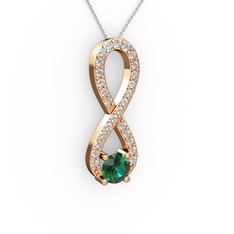 Yeşil kuvars ve swarovski 14 ayar rose altın kolye (40 cm gümüş rolo zincir)
