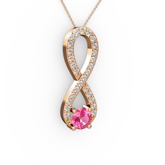 Pembe kuvars ve swarovski 925 ayar rose altın kaplama gümüş kolye (40 cm rose altın rolo zincir)
