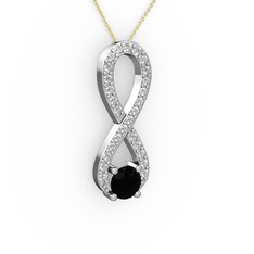 Tektaş Sonsuzluk Kolye - Siyah zirkon ve swarovski 8 ayar beyaz altın kolye (40 cm altın rolo zincir) #1u4ozz0
