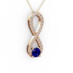 Tektaş Sonsuzluk Kolye - Lab safir ve swarovski 14 ayar rose altın kolye (40 cm altın rolo zincir) #1udoe3x