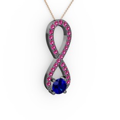 Tektaş Sonsuzluk Kolye - Lab safir ve rodolit garnet 925 ayar siyah rodyum kaplama gümüş kolye (40 cm rose altın rolo zincir) #1uncpqd