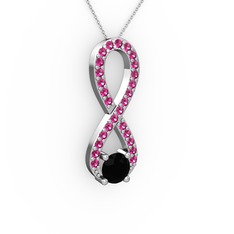 Siyah zirkon ve rodolit garnet 8 ayar beyaz altın kolye (40 cm gümüş rolo zincir)